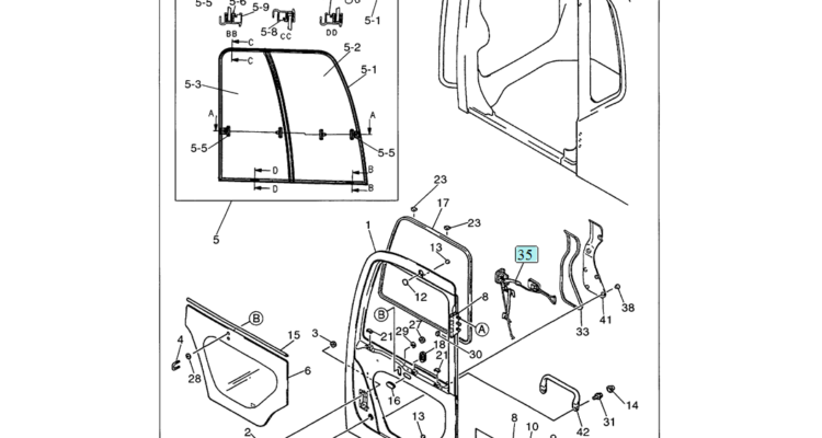01-060 CAB DOOR ASSEMBLY (FRAME AND GLASS)-SK330LC-6E SK330-6E SK350LC-6E Kobelco Excavator Parts Number Electronic Catalog EPC Manuals