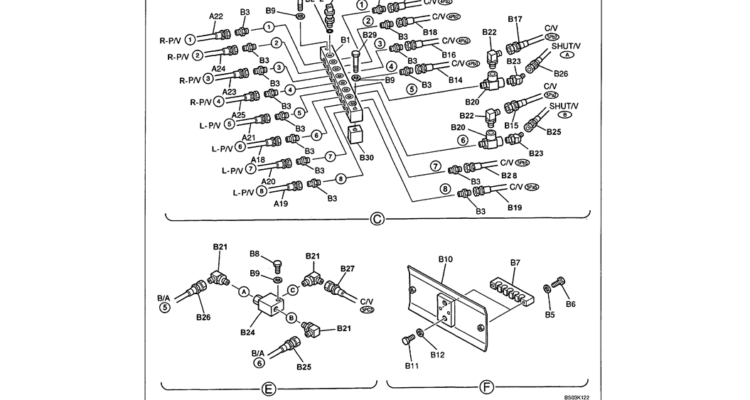 01-063 REMOTE CONTROL LINES - BREAKER (1-WAY) HOSES AT CONTROL VALVE-Kobelco SK480LC-6E SK480-6S SK480LC-6 SK450-6 Excavator Parts Number Electronic Catalog EPC Manuals