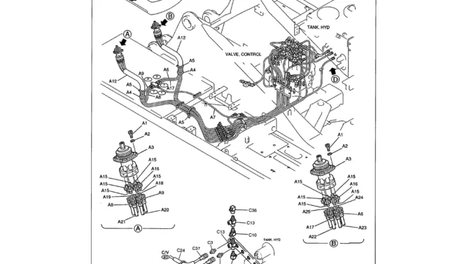 01-065 REMOTE CONTROL LINES - STANDARD BOOM AND ARM SAFETY - CLAMPS AND PRESSURE SENSOR-Kobelco SK480LC-6E SK480-6S SK480LC-6 SK450-6 Excavator Parts Number Electronic Catalog EPC Manuals