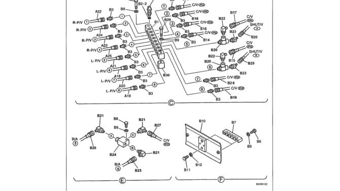 01-067 REMOTE CONTROL LINES - STANDARD BOOM AND ARM SAFETY - HOSES AT CONTROL VALVE-Kobelco SK480LC-6E SK480-6S SK480LC-6 SK450-6 Excavator Parts Number Electronic Catalog EPC Manuals