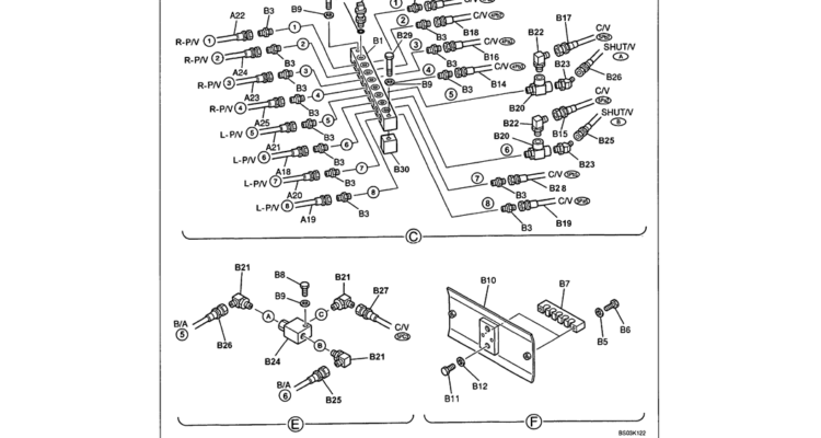 01-067 REMOTE CONTROL LINES - STANDARD BOOM AND ARM SAFETY - HOSES AT CONTROL VALVE-Kobelco SK480LC-6E SK480-6S SK480LC-6 SK450-6 Excavator Parts Number Electronic Catalog EPC Manuals