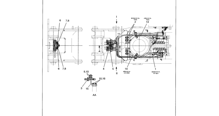 01-076 CONTROL LINES - VALVE BOOM AND ARM SAFETY - HOSES AND CONNECTIONS-Kobelco SK480LC-6E SK480-6S SK480LC-6 SK450-6 Excavator Parts Number Electronic Catalog EPC Manuals