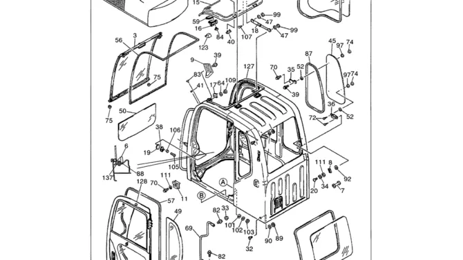 01-091 CAB ASSY GLASS AND DOORS (YN02C00103F2)-Kobelco SK480LC-6E SK480-6S SK480LC-6 SK450-6 Excavator Parts Number Electronic Catalog EPC Manuals