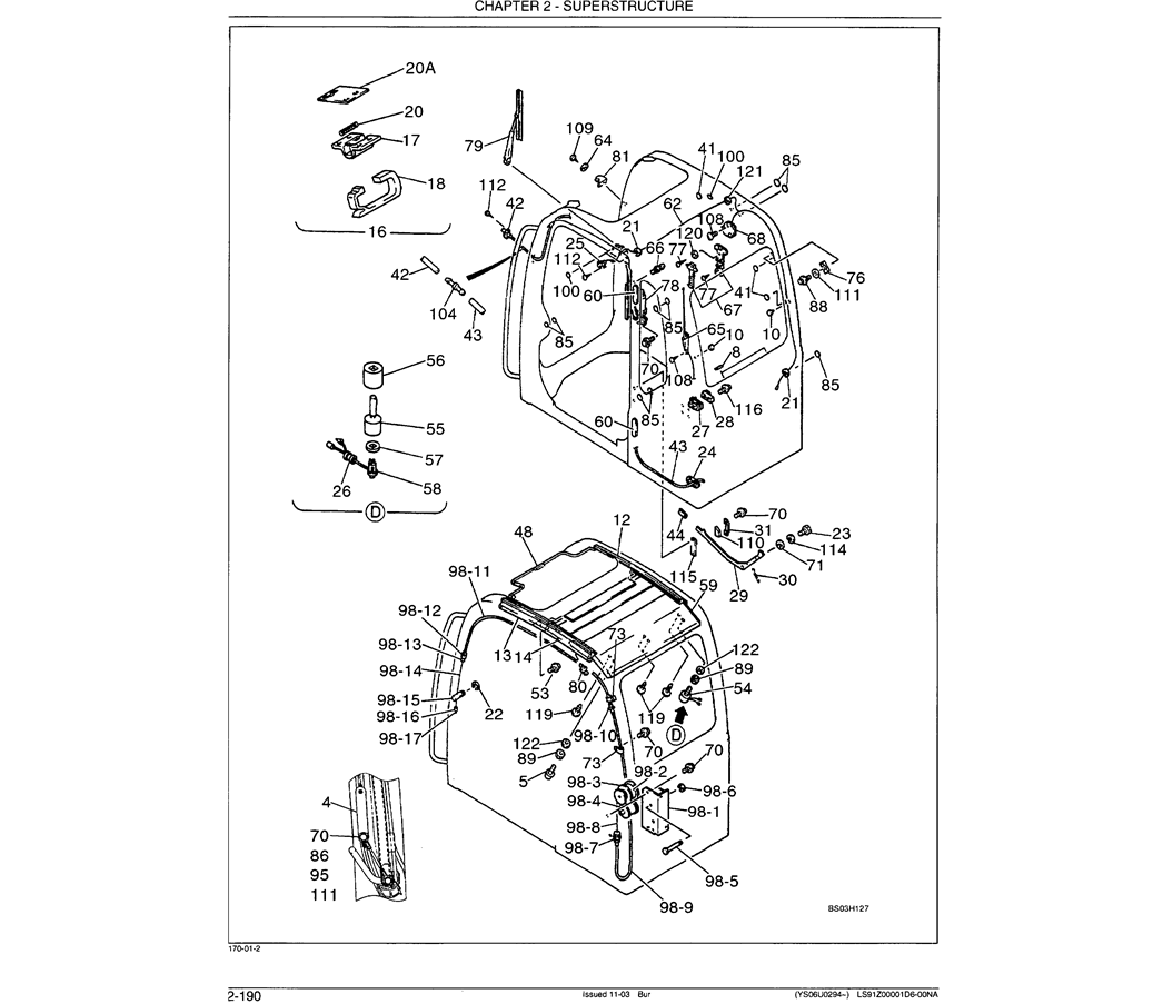 01-092 CAB ASSY WIPERS, SUNVISOR AND ANTENNA-Kobelco SK480LC-6E SK480-6S SK480LC-6 SK450-6 Excavator Parts Number Electronic Catalog EPC Manuals