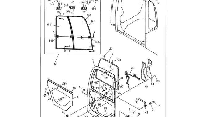 01-094 CAB DOOR ASSY FRAME AND GLASS-Kobelco SK480LC-6E SK480-6S SK480LC-6 SK450-6 Excavator Parts Number Electronic Catalog EPC Manuals