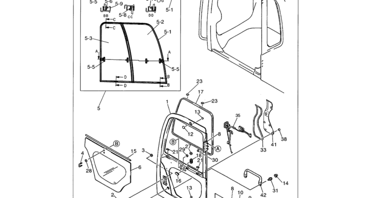 01-094 CAB DOOR ASSY FRAME AND GLASS-Kobelco SK480LC-6E SK480-6S SK480LC-6 SK450-6 Excavator Parts Number Electronic Catalog EPC Manuals