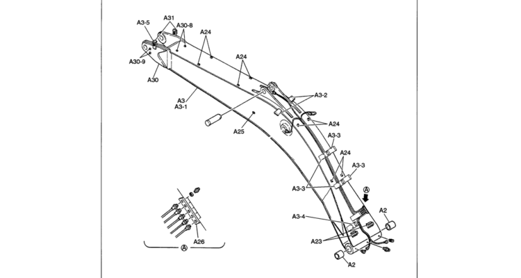 03-001 BOOM ASSEMBLY STANDARD - 6.5M (21 FT - 4 IN) P/N LC02B00035F2-SK330LC-6E SK330-6E SK350LC-6E Kobelco Excavator Parts Number Electronic Catalog EPC Manuals