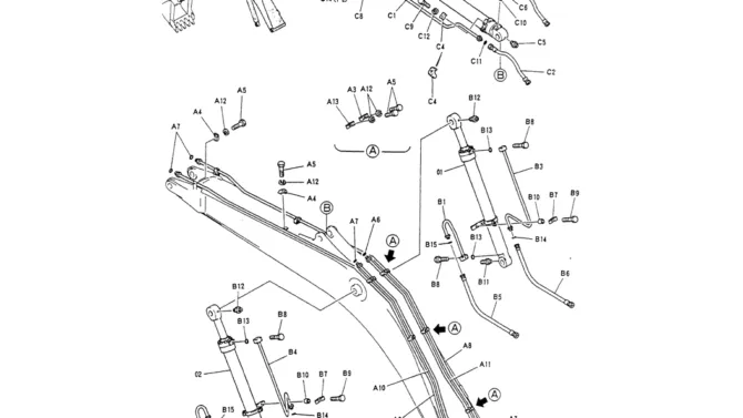 03-002HYD LINES, BOOM 5.65M- Kobelco SK200-3 SK200LC-5 SK200 Excavator Parts Number Electronic Catalog EPC Manuals