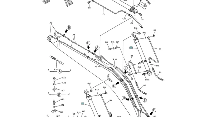 03-003 BOOM HYDRAULIC LINES 5.65M (18FT 6IN)-SK200-6E SK210LC-6E SK200-6ES SK200LC-6E Kobelco Excavator Parts Number Electronic Catalog EPC Manuals