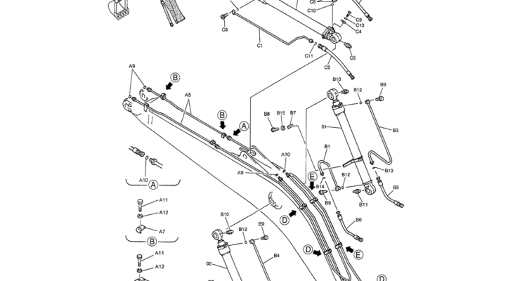03-004(01) BOOM HYDRAULIC LINES 5.65M (18FT 6IN) (NIBBLER & BREAKER)-SK200-6E SK210LC-6E SK200-6ES SK200LC-6E Kobelco Excavator Parts Number Electronic Catalog EPC Manuals