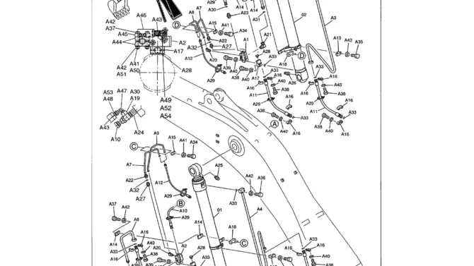 03-008(01) BOOM HYDRAULIC LINES - 7.0 M (23 FT) BOOM SAFETY/BOOM AND ARM SAFETY-Kobelco SK480LC-6E SK480-6S SK480LC-6 SK450-6 Excavator Parts Number Electronic Catalog EPC Manuals
