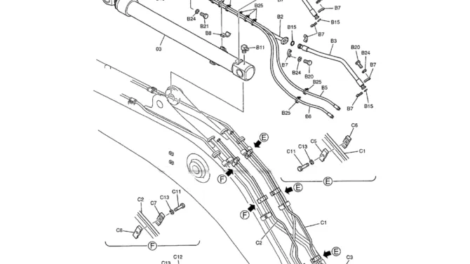 03-008(02) BOOM HYDRAULIC LINES - 7.0 M (23 FT) BOOM SAFETY/BOOM AND ARM SAFETY-Kobelco SK480LC-6E SK480-6S SK480LC-6 SK450-6 Excavator Parts Number Electronic Catalog EPC Manuals