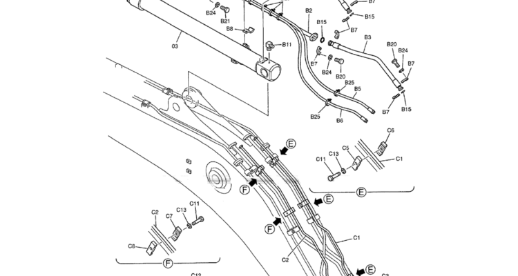 03-008(02) BOOM HYDRAULIC LINES - 7.0 M (23 FT) BOOM SAFETY/BOOM AND ARM SAFETY-Kobelco SK480LC-6E SK480-6S SK480LC-6 SK450-6 Excavator Parts Number Electronic Catalog EPC Manuals