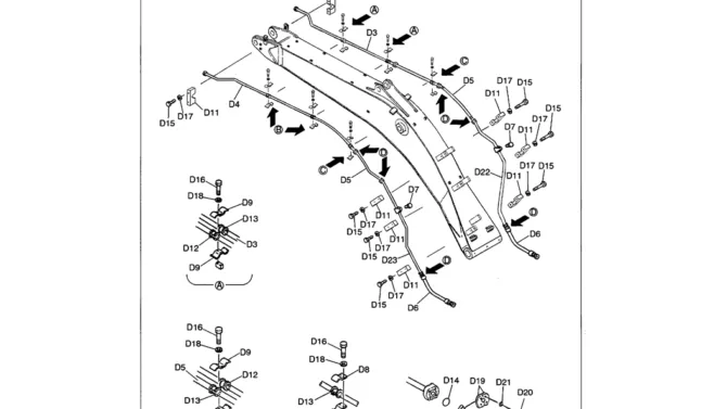 03-011 BOOM HYDRAULIC LINES (NIBBLER AND BREAKER) 6.5 M (21 FT - 4 IN)-SK330LC-6E SK330-6E SK350LC-6E Kobelco Excavator Parts Number Electronic Catalog EPC Manuals