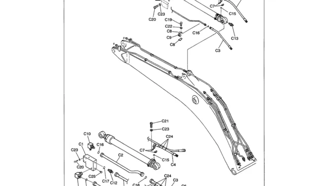 03-021 ARM CYLINDER HYDRAULIC LINES BOOM AND ARM SAFETY OPTION-SK330LC-6E SK330-6E SK350LC-6E Kobelco Excavator Parts Number Electronic Catalog EPC Manuals