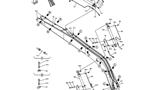 05-011 BOOM HYDRAULIC LINES, 8.75M (28FT 9IN) (50FT LONG REACH)-SK200-6E SK210LC-6E SK200-6ES SK200LC-6E Kobelco Excavator Parts Number Electronic Catalog EPC Manuals