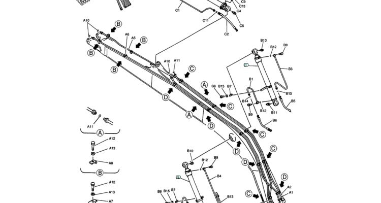 05-011 BOOM HYDRAULIC LINES, 8.75M (28FT 9IN) (50FT LONG REACH)-SK200-6E SK210LC-6E SK200-6ES SK200LC-6E Kobelco Excavator Parts Number Electronic Catalog EPC Manuals