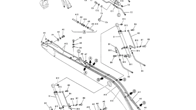 05-013HYD LINES, BOOM 8.15M (50FT LONG RANGE)-Kobelco SK200-3 SK200LC-5 SK200 Excavator Parts Number Electronic Catalog EPC Manuals