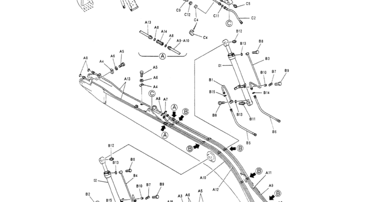 05-013HYD LINES, BOOM 8.15M (50FT LONG RANGE)-Kobelco SK200-3 SK200LC-5 SK200 Excavator Parts Number Electronic Catalog EPC Manuals