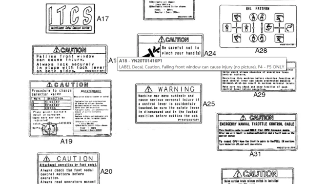 06-003(02) DECALS CAB P/N YN22T00129F2, F4, F5-Kobelco SK480LC-6E SK480-6S SK480LC-6 SK450-6 Excavator Parts Number Electronic Catalog EPC Manuals