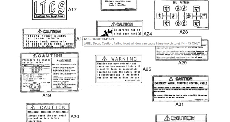 06-003(02) DECALS CAB P/N YN22T00129F2, F4, F5-Kobelco SK480LC-6E SK480-6S SK480LC-6 SK450-6 Excavator Parts Number Electronic Catalog EPC Manuals