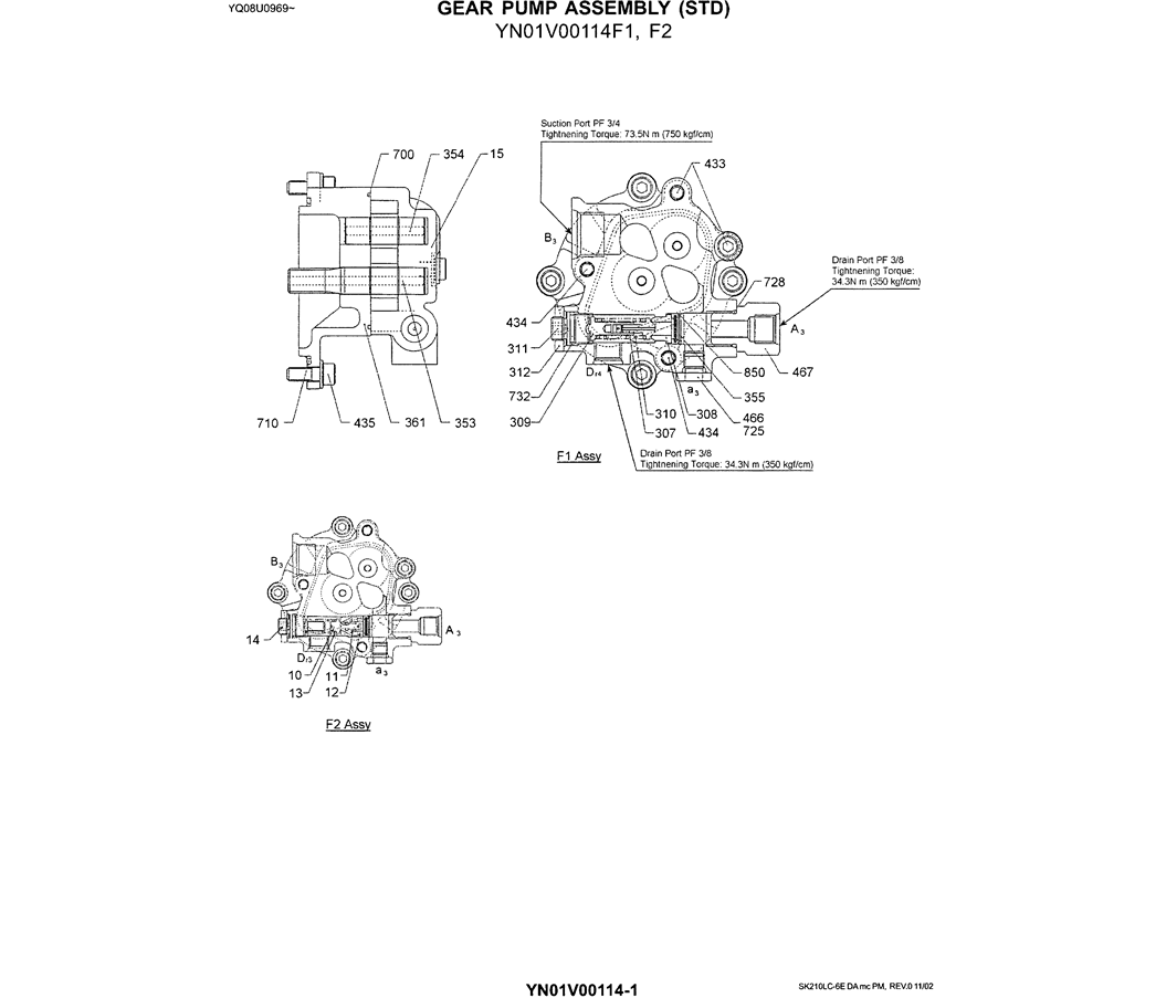 07-008 GEAR PUMP ASEMBLY (STD) (YN10V00014F1 &  YN10V00014F2)-SK200-6E SK210LC-6E SK200-6ES SK200LC-6E Kobelco Excavator Parts Number Electronic Catalog EPC Manuals