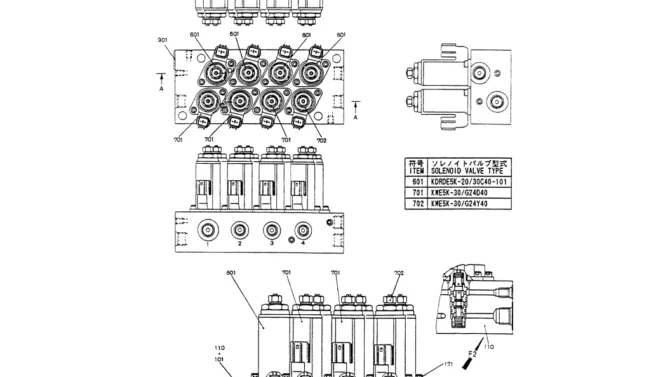 07-045VALVE ASSY, SOLENOID, P/N YN35V00017F1,F2 -Kobelco SK200-3 SK200LC-5 SK200 Excavator Parts Number Electronic Catalog EPC Manuals