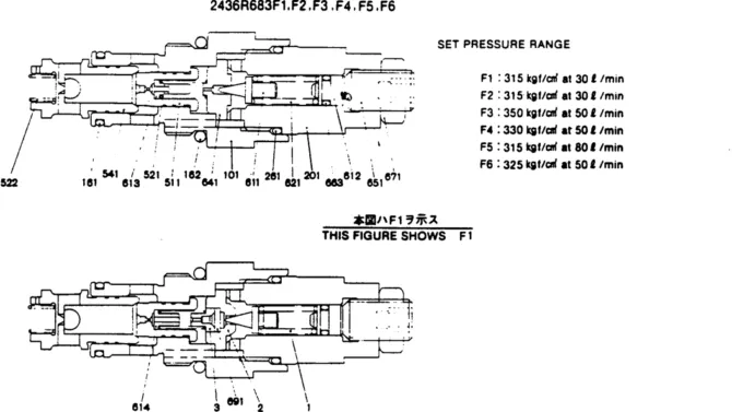 12-011 VALVE ASSY, RELIEF P/N 2436R685F1, F2, F3, F4-Kobelco SK220LC-3 SK250LC SK220-3 Excavator Parts Number Electronic Catalog EPC Manuals