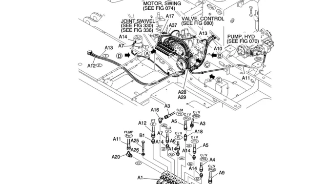 150-01-1 CONTROL LINES, VALVE-Kobelco SK200-8 SK210LC-8 SK210D-8 Excavator Parts Number Electronic Catalog EPC Manuals