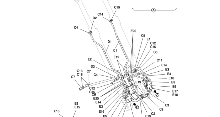 500-01A-2 HYD LINES, BOOM (BOOM SAFETY)-Kobelco SK200-8 SK210LC-8 SK210D-8 Excavator Parts Number Electronic Catalog EPC Manuals