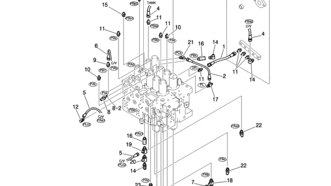 730-01-2 CONTROL LINES, MAIN (LONG RANGE)-Kobelco SK200-8 SK210LC-8 SK210D-8 Excavator Parts Number Electronic Catalog EPC Manuals