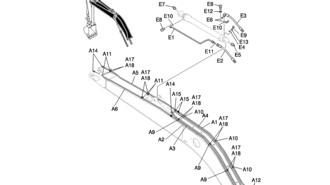 852-01-1 HYD LINES, BOOM 7.0M (23FT) (40FT LONG RANGE)-Kobelco SK200-8 SK210LC-8 SK210D-8 Excavator Parts Number Electronic Catalog EPC Manuals