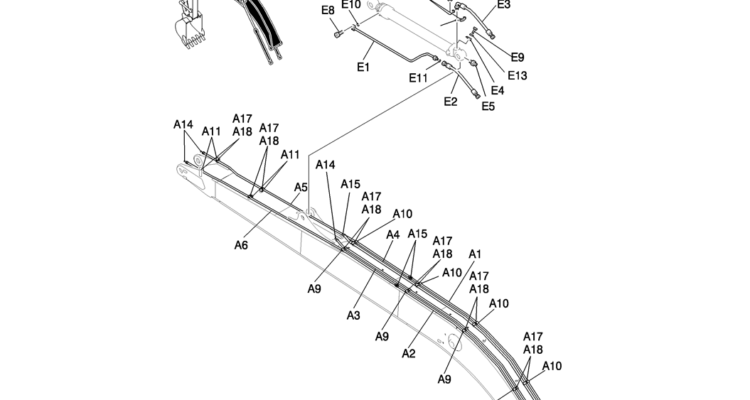853-01-1 HYD LINES, BOOM 8.75M (28FT 9IN) (50FT LONG RANGE)-Kobelco SK200-8 SK210LC-8 SK210D-8 Excavator Parts Number Electronic Catalog EPC Manuals