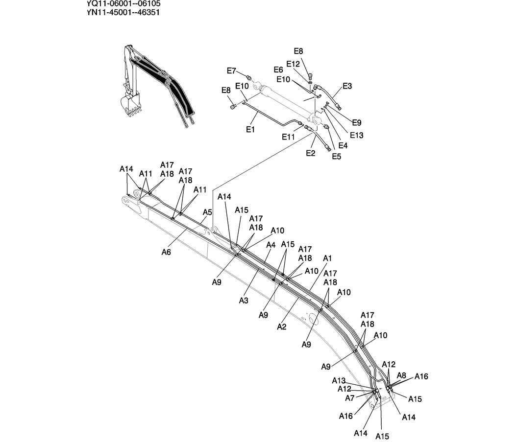 853-01-1 HYD LINES, BOOM 8.75M (28FT 9IN) (50FT LONG RANGE)-Kobelco SK200-8 SK210LC-8 SK210D-8 Excavator Parts Number Electronic Catalog EPC Manuals