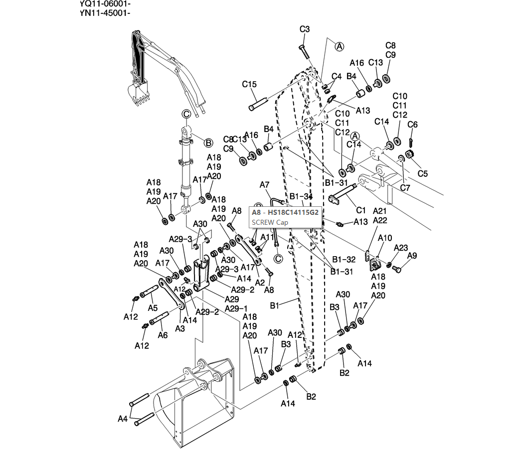 882-01-1 ARM ASSY, 4.93M (16FT 2IN) (40FT LONG RANGE)-Kobelco SK200-8 SK210LC-8 SK210D-8 Excavator Parts Number Electronic Catalog EPC Manuals