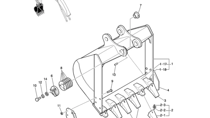 937-01-1 BUCKET ASSY, 0. 7M3 (40FT LONG RANGE)-Kobelco SK200-8 SK210LC-8 SK210D-8 Excavator Parts Number Electronic Catalog EPC Manuals