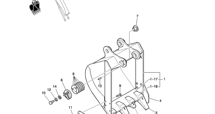 938 01 1 BUCKET ASSY, 0. 45M3 (50FT LONG RANGE)