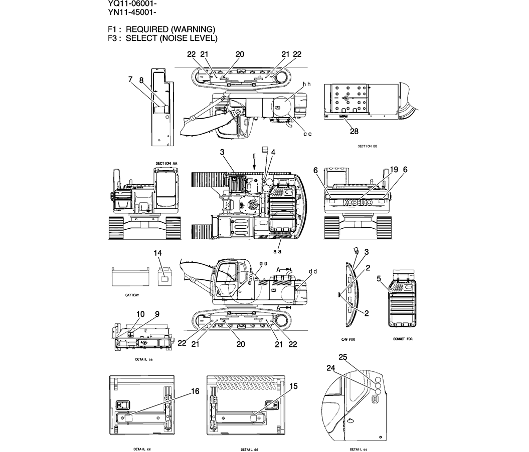 950-01-1 NAME PLATE INSTAL REQUIRED (WARNING)-Kobelco SK200-8 SK210LC-8 SK210D-8 Excavator Parts Number Electronic Catalog EPC Manuals