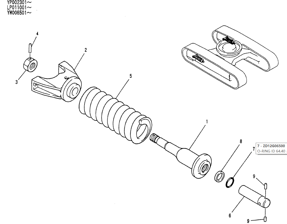 02-006 IDLER ADJUST ASSY (PN LP54D00001F1)-Kobelco SK120LC-5 SK120-V SK120LC-3 Excavator Parts Number Electronic Catalog EPC Manuals