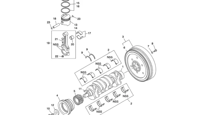 08-011(00) CRANKSHAFT, PISTON AND FLYWHEEL ISUZU 4LE2 ENGINE -Kobelco SK80MSR SK80CS-2 SK80CS-1E SK80 Excavator Parts Number Electronic Catalog EPC Manuals