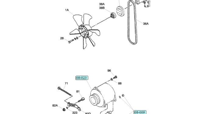 08-016 FAN AND FAN BELT ISUZU CC-4JG1 ENGINE-Kobelco SK70SR-1E SK70SR-2 SK70 Excavator Parts Number Electronic Catalog EPC Manuals