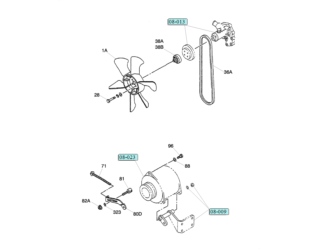 08-016 FAN AND FAN BELT ISUZU CC-4JG1 ENGINE-Kobelco SK70SR-1E SK70SR-2 SK70 Excavator Parts Number Electronic Catalog EPC Manuals